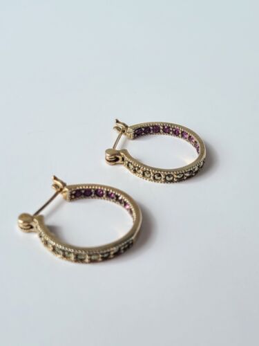 Granna’s Vintage Schmuck - Rosa & Grau Nieten 925 Silber Creolen Scharnier Ohrringe