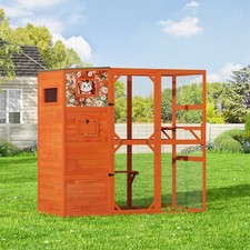 4-Tier Cat Playpen Outdoor Cat House Catio Enclosure with Resting Box, Orange