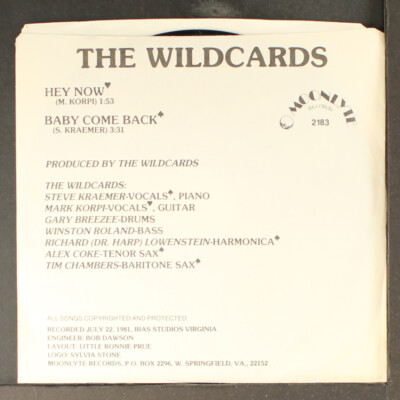 WILDCARDS: baby come back / hey now MOONLYTE 7'' Single 45 RPM