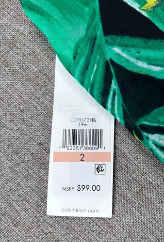 Calvin Klein A-Line Dress Women's 2 Crew Neck Blue Green Tropical Party NWT - Picture 10 of 13