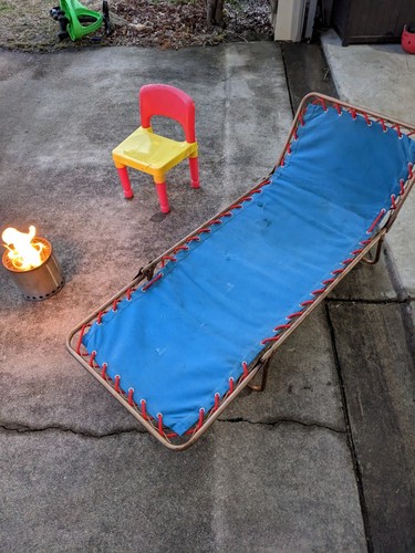 Chair Long Vintage Lafuma Chantazur Red and Blue Set up Folding Camp Bed