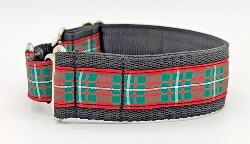 Red Green Macgregor Tartan Reducing Width Martingale Dog Collar Lead Set Whippet - Picture 6 of 7
