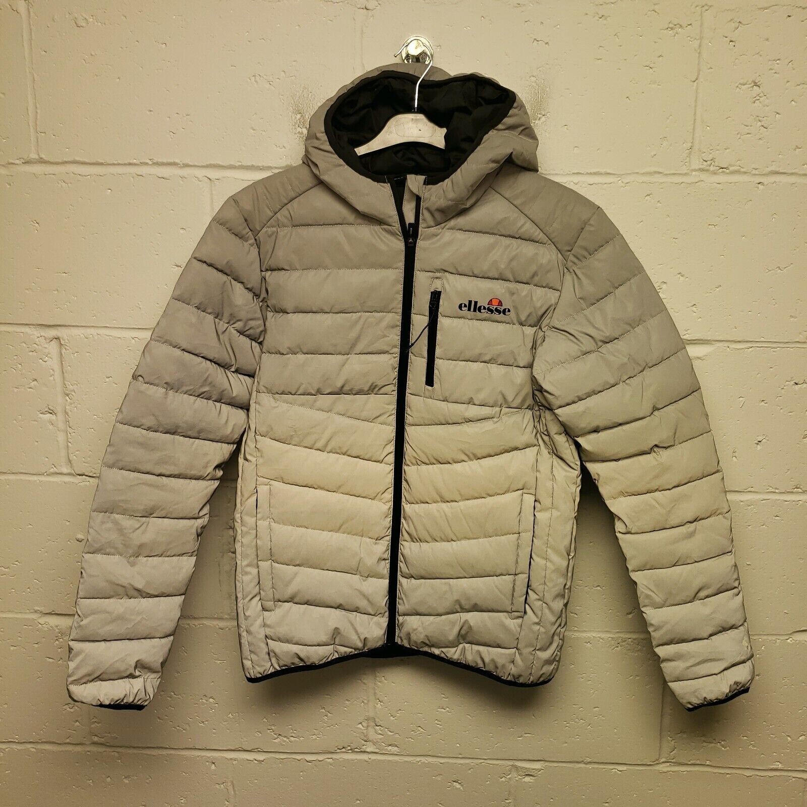 Ellesse Silver Shimmer Mens Puffer Jacket Hooded Polyester Small-image