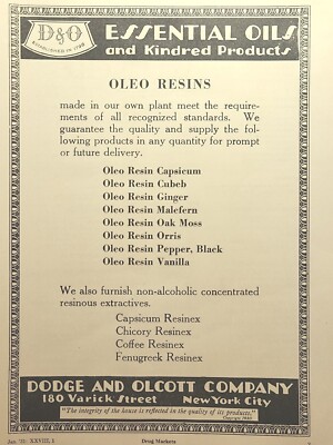 Dodge and Olcott Essential Oils Oleo Resins Resinex NYC Vintage Print Ad 1931