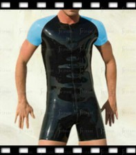 Latex Leotard for Men Red Short Sleeves Front 2 Way Zip Cool Customied 0.4mm K22