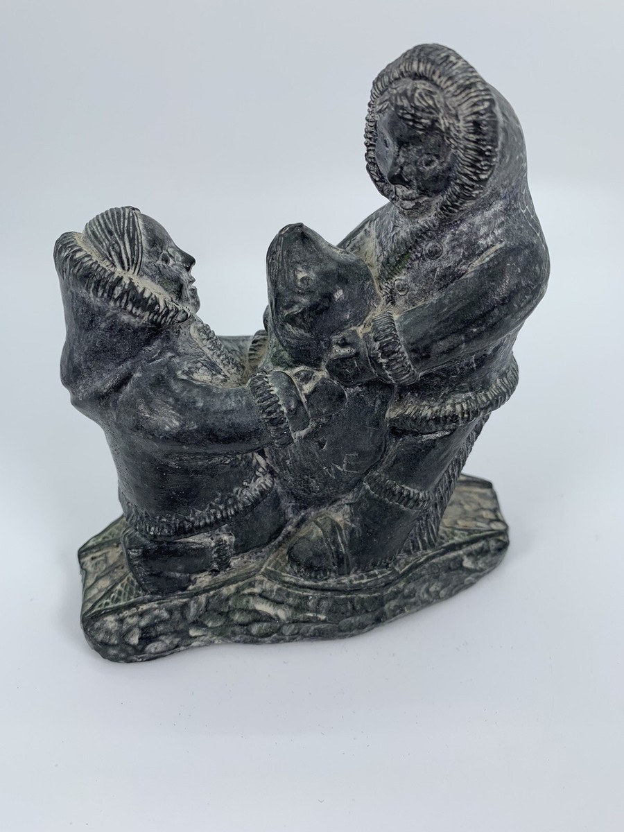 Wolf Original Soapstone Carving Sculpture Inuit Couple Hand Made