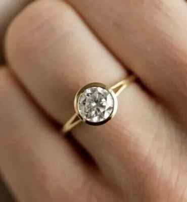 Solitaire Engagement Ring 1Ct Round Cut Lab-Created Diamond 14K Yellow Gold Over