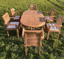 Brand New Teak Extending Garden Table & 6 Chairs + CUSHIONS + FREE DELIVERY 🚚