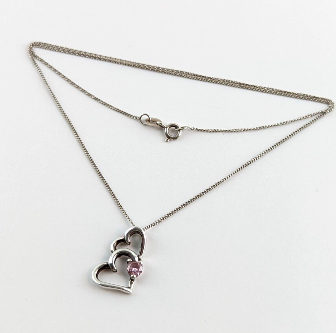 Sterling Silver Interlocking Double Open Heart Pe… - image 1