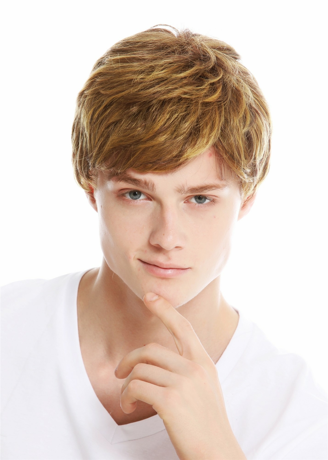 Bulky Wavy Brown Blonde Copper Wick Mens Wig with Full Volume