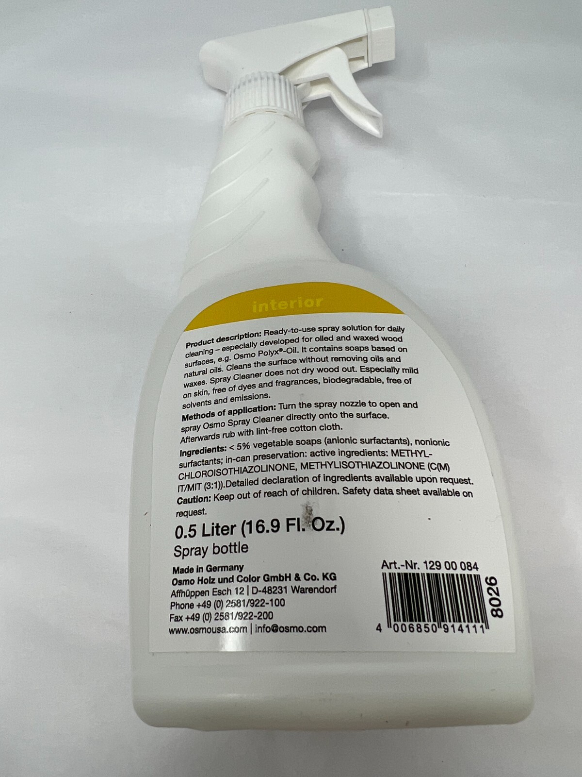 OSMO 8026 Wash and Care Wood Floor Cleaning Spray Concentrate .5 Liter