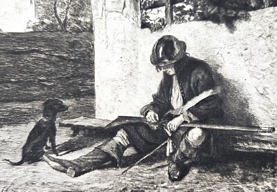 Alte Radierung, Der Landsknecht, Carel Fabritius, Peter Halm, um 1905, Selten