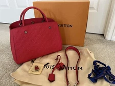 Rare Louis Vuitton Empreinte Montaigne MM Poppy Red M41194 Excellent Condition