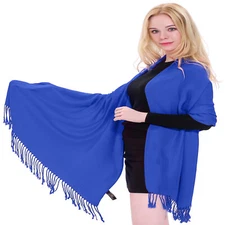 Royal Blue Solid Color Design Shawl Scarf Wrap Stole Pashmina CJ Apparel **NEW**