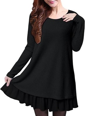 ZANZEA Damen Kleid mit Schleifen Schwarz L