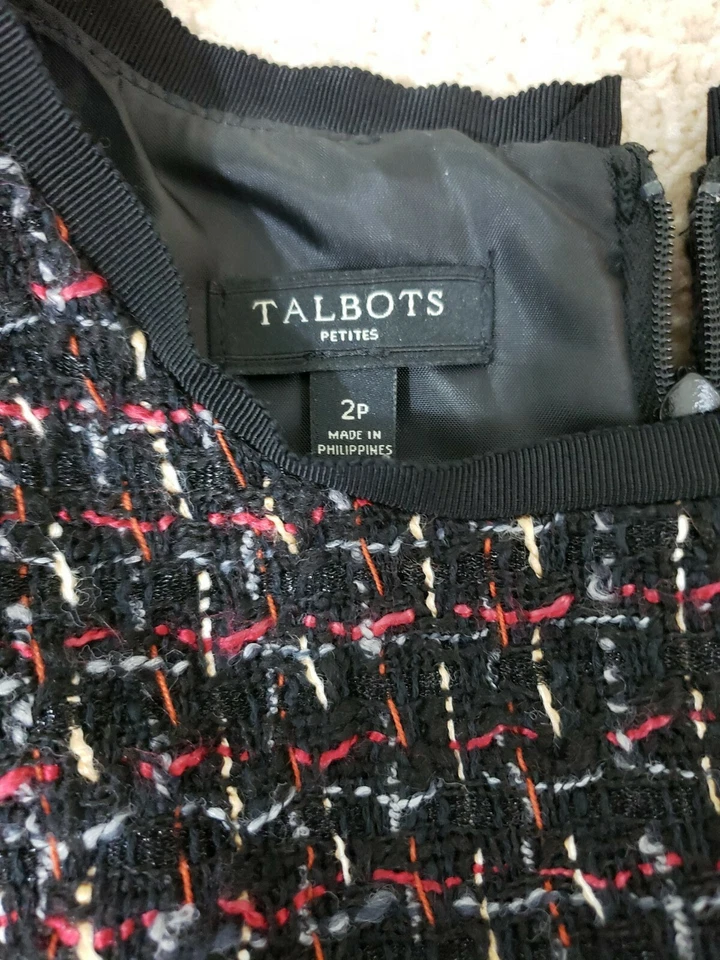 Vestido TALBOTS ~Mujer Talla 2Pequeña~ Negro/Multicolor Mezcla Lana Sin Mangas Forrado Foto 4 de 4