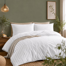 3 Piece Stripe Duvet Cover Set Microfibre Bedding Button Closure