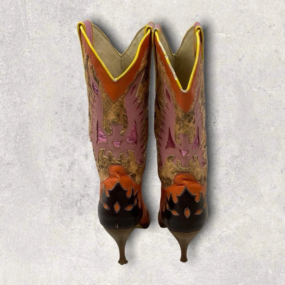 Botas de Vaquero D&G Raras de Cuero Naranja con Tacón Talla 36 Foto 3 de 4