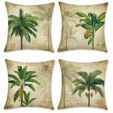Tropical Palm Tree Throw Pillow Covers 18 x 18 Inch Set of 4 Vintage