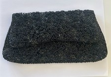 Vintage Vivant Hong Kong Black Beaded And Sequin Evening Clutch Bag Purse