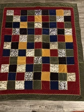 Field Gear Home Collections Velvet Patchwork Quilt Throw Blanket 52" X 58"