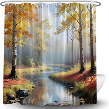 Fall Tree Forest Shower Curtain Jungle Nature Landscape River Park Autumn Season