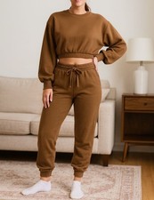 Zenana 2 Pcs Crop Sweatshirt Tracksuit Jogger Pants Set Outfit Active Lounge SM