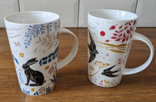 2 RSPB - LINO PRINT WILDLIFE / RUNING HARE / BIRDS COFFEE MUGS