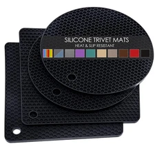 4-Pack Silicone Trivets for Hot Pots & Pans, Black Heat Resistant Pot Holders, N