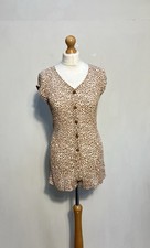 Primark Playsuit Size UK 10 Brown Animal Print Crepe Tie Waist Button Holiday