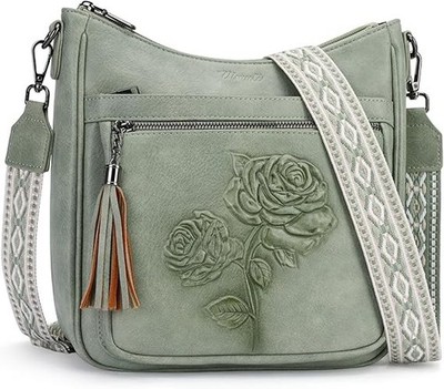 Women's Vegan Leather Crossbody Hobo Shoulder Bag Embossed Travel Handbag Purse