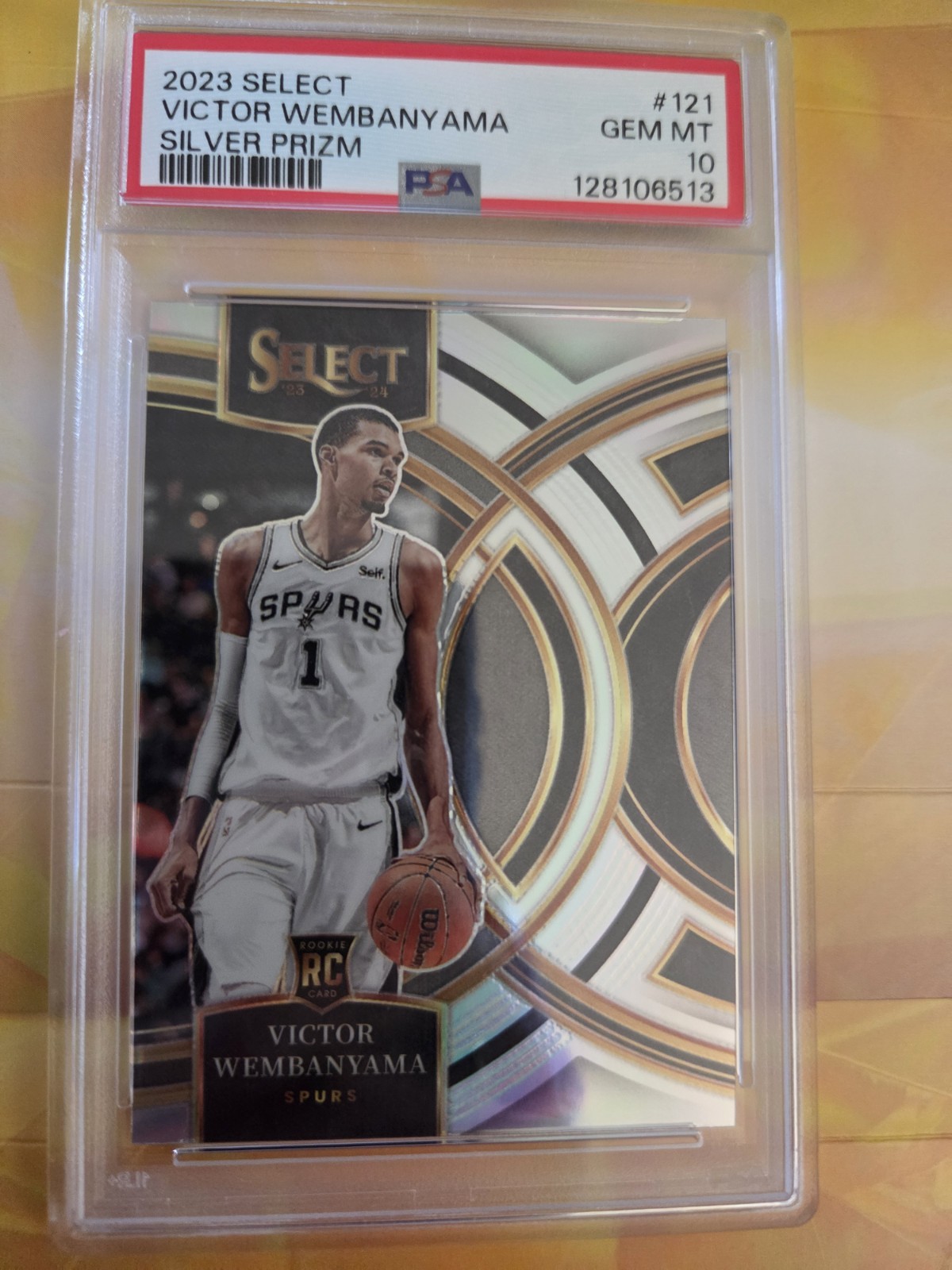 2023-24 Select - Premier Level Victor Wembanyama #121 Silver Prizm (RC) PSA 10 view 2