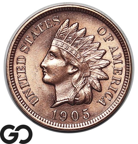 1905 Indian Head Cent Penny Flashy Red, Solid Gem BU++