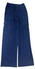 Halara Jeans Size S Blue Cargo Stretch Pull On Lounge Pockets Pants Wide Leg