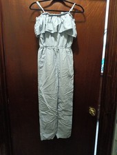 H M Woman's Jumpsuit Spaghetti Strap Ruffled Shoulder Pockets Size 4