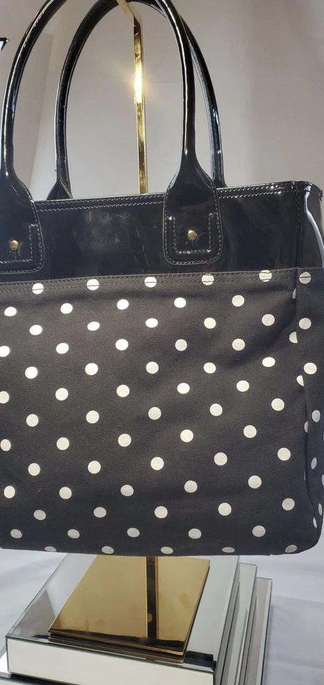 Tommy Hilfiger Polka Dots Tote Shoulder Bag Black Magnetic Snap Closure - Image 3 of 4