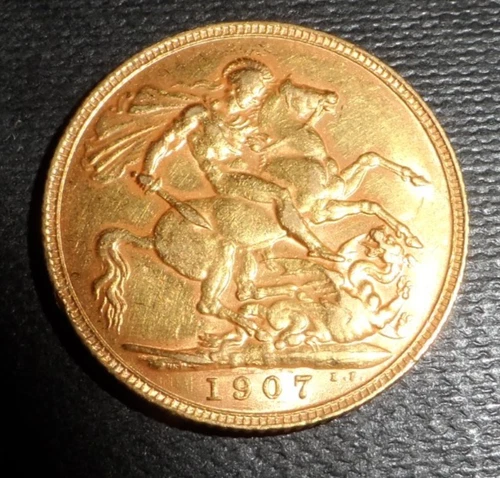1907 British Full Gold Sovereign Coin King Edward VII 22ct