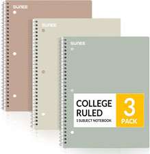 Spiral Notebooks, 3 Pack, 1-Subject, College Ruled Paper, 8" X 10-1/2", 70 Sheet