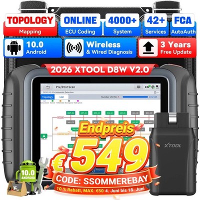 XTOOL D8W 2.0 Auslesegerät KFZ OBD2 Diagnosegerät ECU-Codierung Kabellos Scanner
