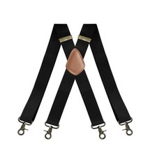 Suspenders for Men Heavy Duty 4 Snap Hooks Adjustable Elastic Straps X Black