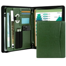 Portfolio Folder with Zipper,Leather Padfolios for Women&Men,Professional Por...