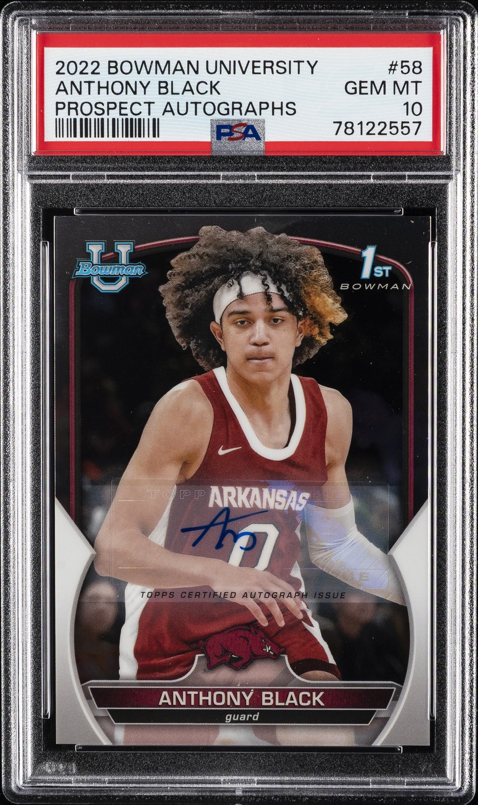 2022 BOWMAN CHROME UNIVERSITY PROSPECT AUTOGRAPH #58 ANTHONY BLACK PSA 10 AUTO