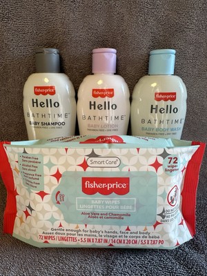 Smart Care Fisher Price Hello Baby Body Wash Shampoo Lotion 10oz & 72 Ct Wipes 