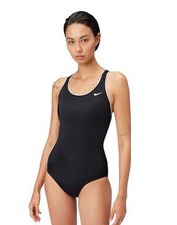 NIKE Swim Women's Standard Solid Powerback One Piece Swimsuit Jet Black Medium
