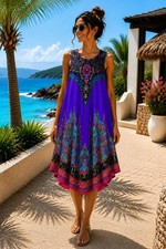 Lapogee Boho Cover Up Resort Dress Paisley Sleeveless XL Midi Dress RR27
