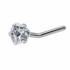 Piercing ipoallergenico Heart CZ Nose Stud 20G 0,8 mm G23 Titanium L Bend