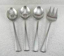 Lowell Satin Serving Spoon & Fork Lot Cambridge  Stainless Flatware Meat Slotted