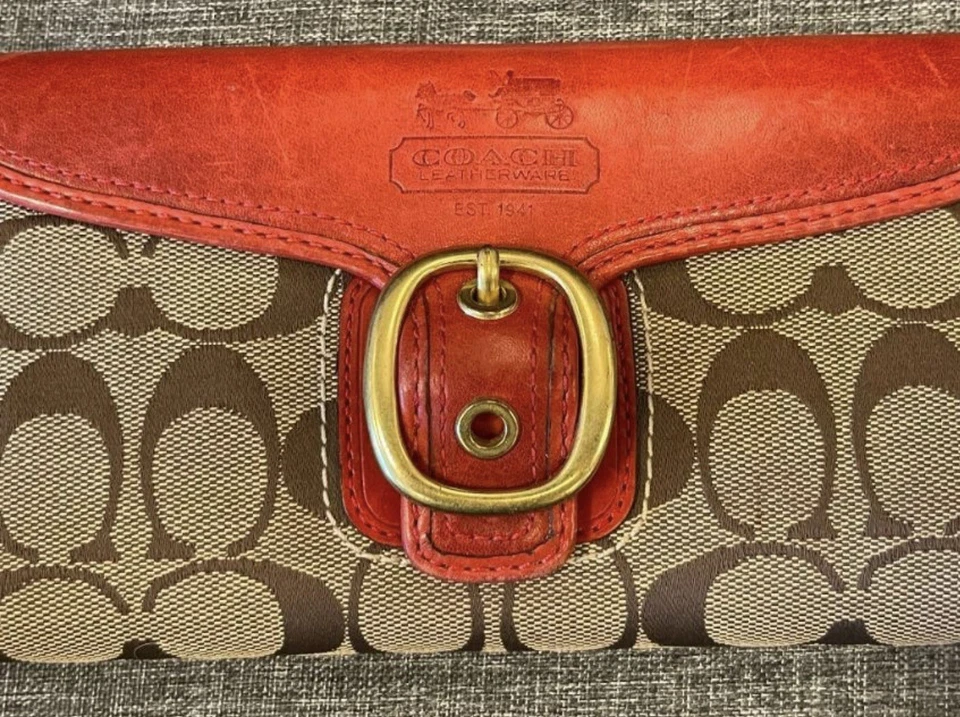 NICE COACH BLEECKER KHAKI C 三折格子皮夹钱包罕见! — 第 2/4 张图片