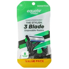 Equate Men's 3 Blade Disposable Razors, Sensitive (8 Count)