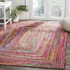 Rectangle Rug Jute & Cotton Natural Handmade Runner Carpet Braided Area Rag Rug